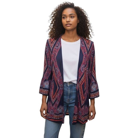 XHILARATION NAVY & RED KIMONO SZ.M/L EUC - Picture 1 of 6